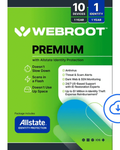 Webroot - Premium Antivirus Protection (10 Device) with Allstate Identity Protection